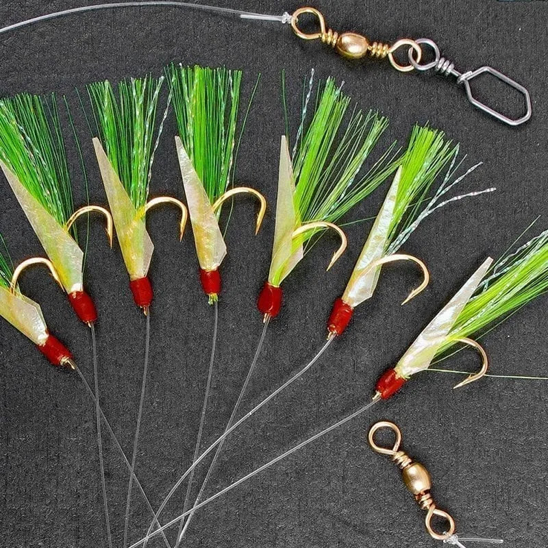 Sabiki rigg gul & grön. 7 krokar stl 4.0.40mm lina